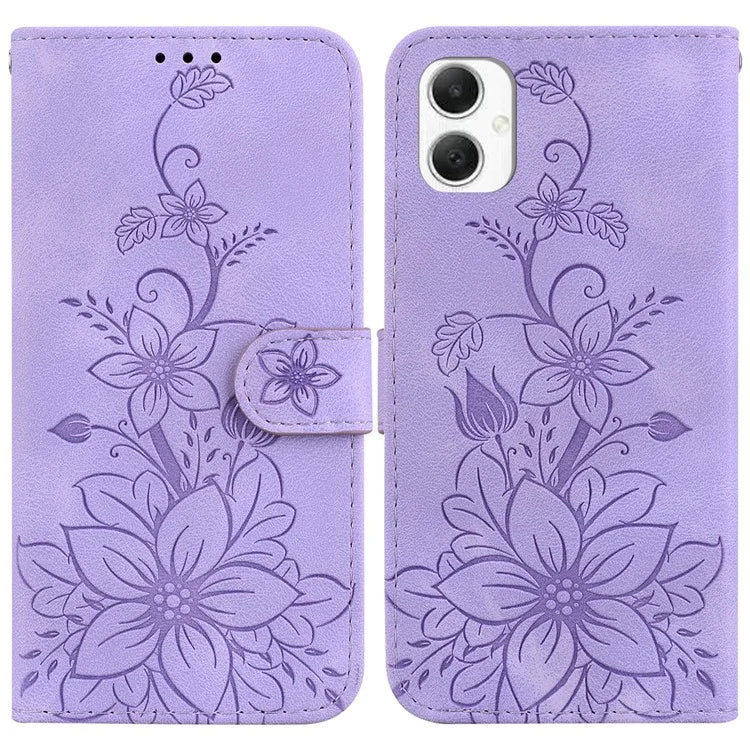 For Samsung Galaxy A06 Case Lily Flower Imprint Leather Phone Cover with Stand