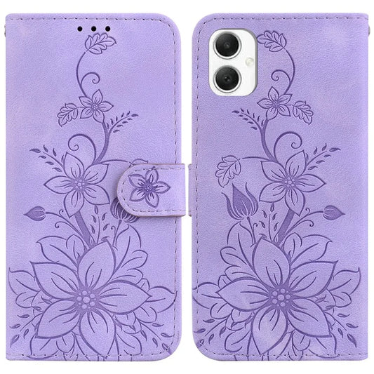For Samsung Galaxy A06 Case Lily Flower Imprint Leather Phone Cover with Stand