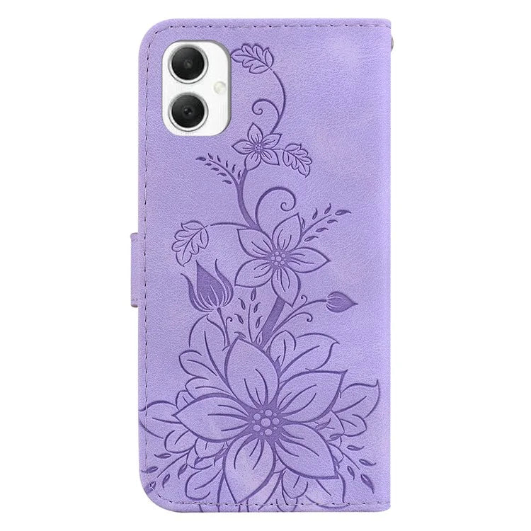 For Samsung Galaxy A06 Case Lily Flower Imprint Leather Phone Cover with Stand