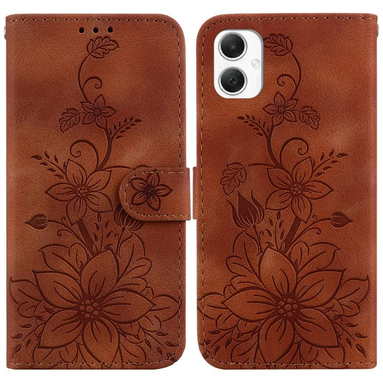 For Samsung Galaxy A06 Case Lily Flower Imprint Leather Phone Cover with Stand