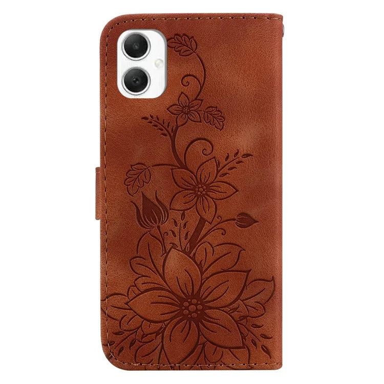 For Samsung Galaxy A06 Case Lily Flower Imprint Leather Phone Cover with Stand