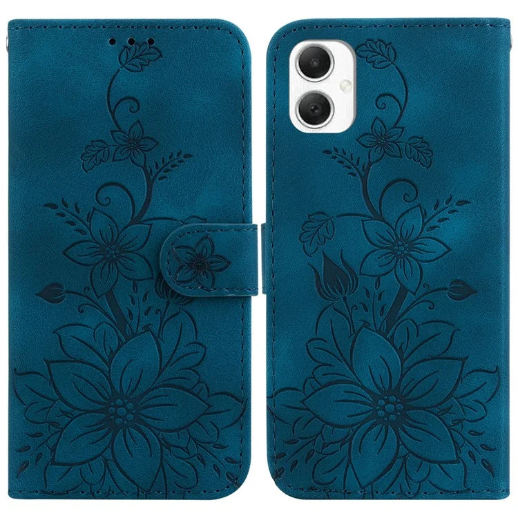 For Samsung Galaxy A06 Case Lily Flower Imprint Leather Phone Cover with Stand