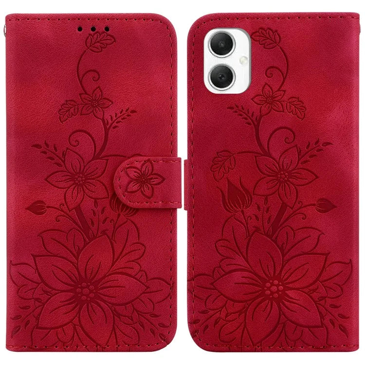 For Samsung Galaxy A06 Case Lily Flower Imprint Leather Phone Cover with Stand