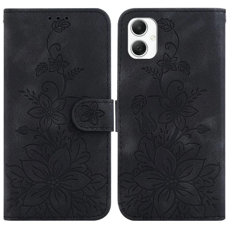 For Samsung Galaxy A06 Case Lily Flower Imprint Leather Phone Cover with Stand