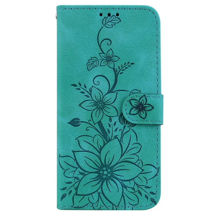For Samsung Galaxy A06 Case Lily Flower Imprint Leather Phone Cover with Stand