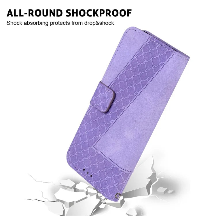 For Samsung Galaxy A06 Stand Case 7-Shaped Pattern Imprint Leather Phone Cover