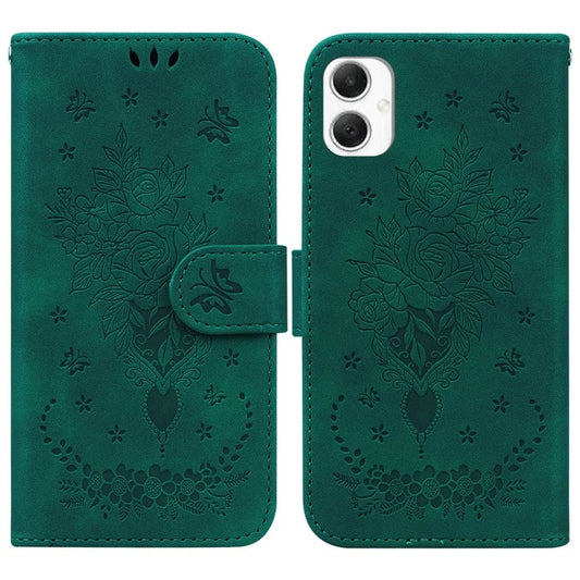 For Samsung Galaxy A06 Case PU Leather Wallet Phone Cover Butterfly Flower Imprint