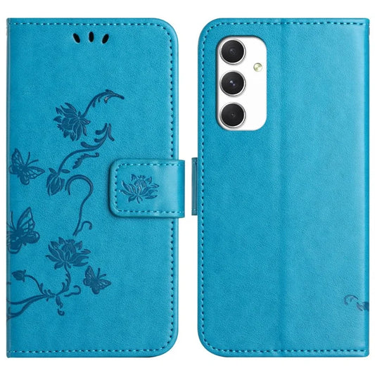 For Samsung Galaxy A16 5G Case Wallet Stand Imprinted Butterfly Flower PU Leather Phone Cover