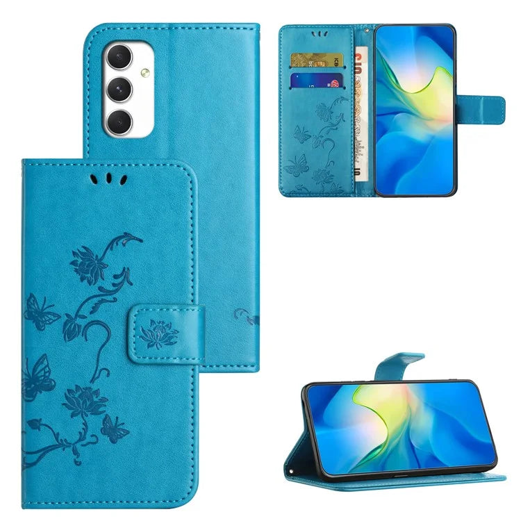 For Samsung Galaxy A16 5G Case Wallet Stand Imprinted Butterfly Flower PU Leather Phone Cover