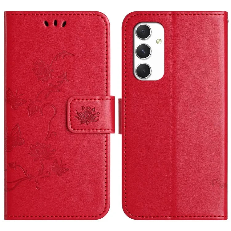 For Samsung Galaxy A16 5G Case Wallet Stand Imprinted Butterfly Flower PU Leather Phone Cover