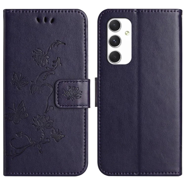 For Samsung Galaxy A16 5G Case Wallet Stand Imprinted Butterfly Flower PU Leather Phone Cover