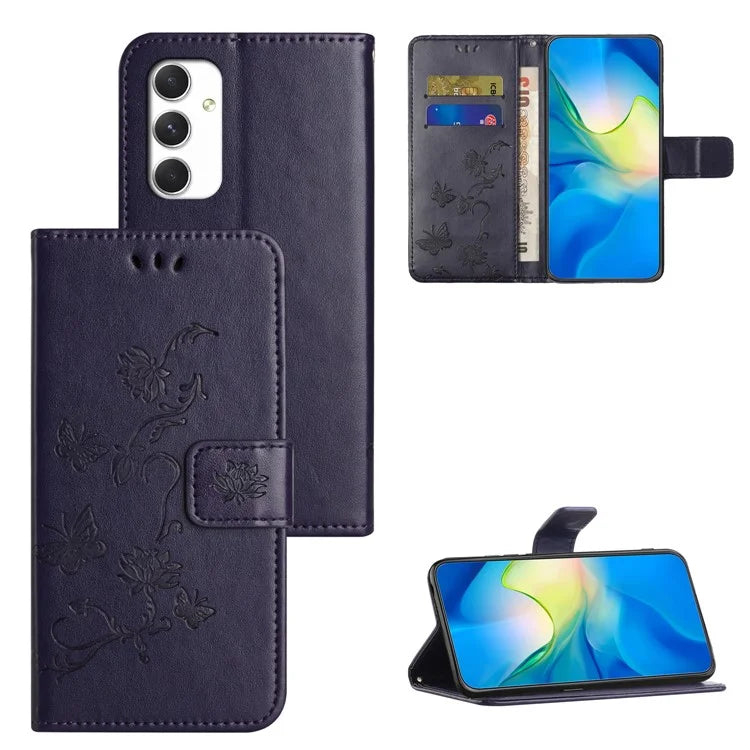For Samsung Galaxy A16 5G Case Wallet Stand Imprinted Butterfly Flower PU Leather Phone Cover