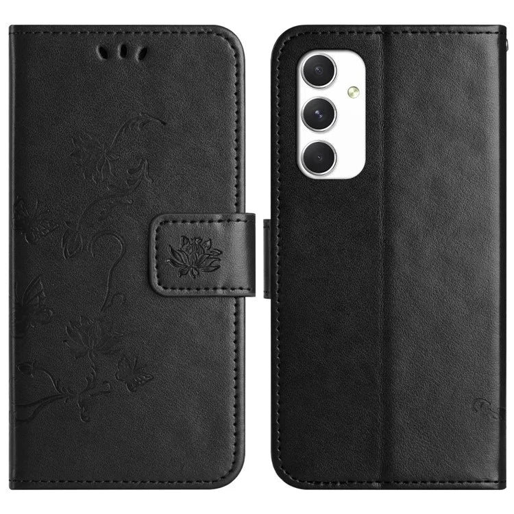 For Samsung Galaxy A16 5G Case Wallet Stand Imprinted Butterfly Flower PU Leather Phone Cover