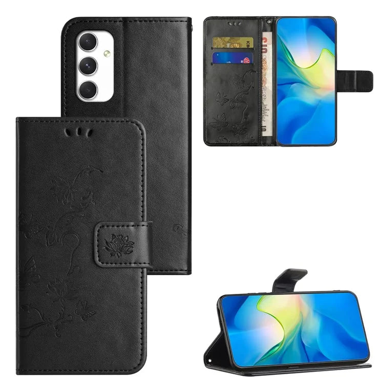 For Samsung Galaxy A16 5G Case Wallet Stand Imprinted Butterfly Flower PU Leather Phone Cover