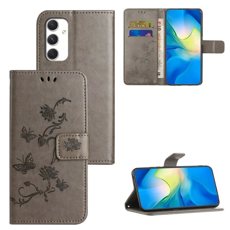 For Samsung Galaxy A16 5G Case Wallet Stand Imprinted Butterfly Flower PU Leather Phone Cover