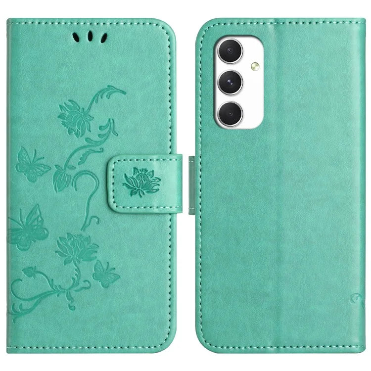 For Samsung Galaxy A16 5G Case Wallet Stand Imprinted Butterfly Flower PU Leather Phone Cover