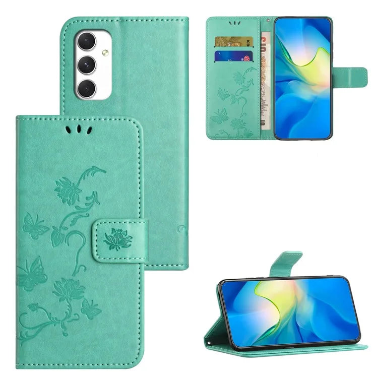 For Samsung Galaxy A16 5G Case Wallet Stand Imprinted Butterfly Flower PU Leather Phone Cover