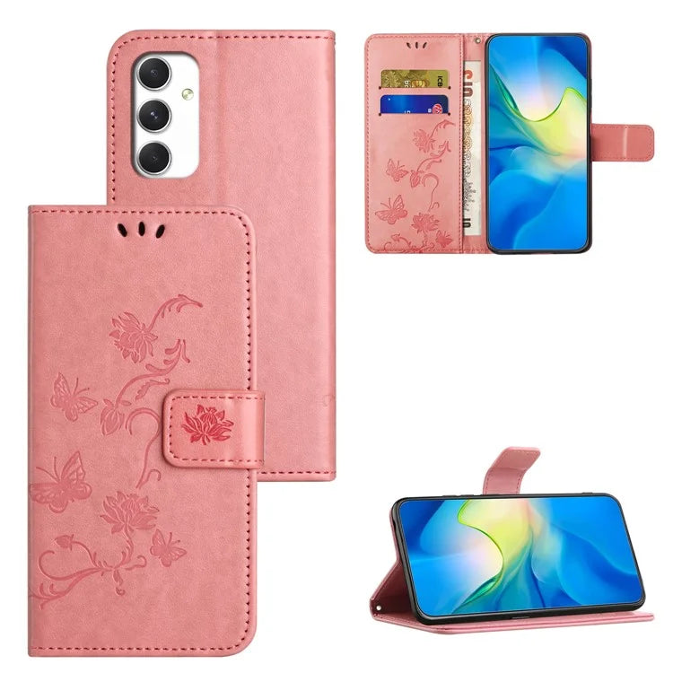 For Samsung Galaxy A16 5G Case Wallet Stand Imprinted Butterfly Flower PU Leather Phone Cover