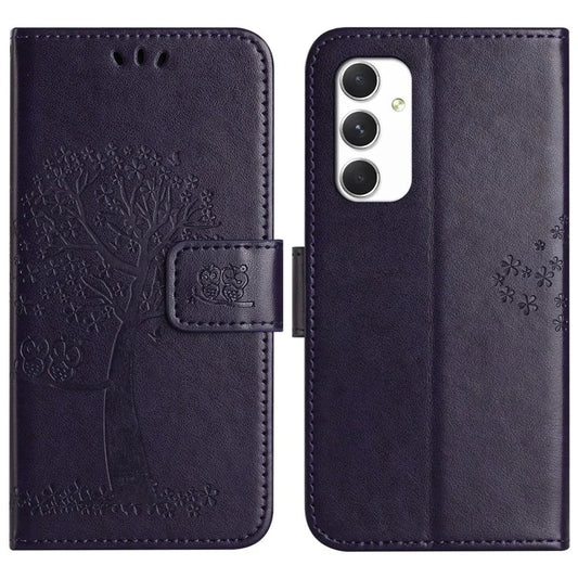 For Samsung Galaxy A16 5G Case PU Leather Owl Tree Imprinted Wallet Phone Cover