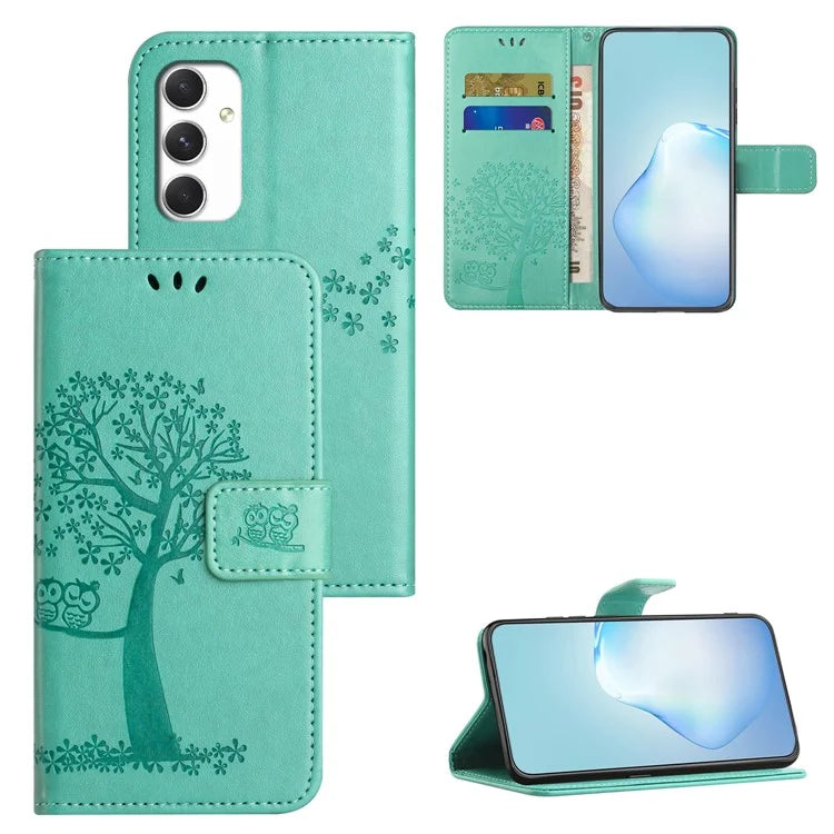 For Samsung Galaxy A16 5G Case PU Leather Owl Tree Imprinted Wallet Phone Cover