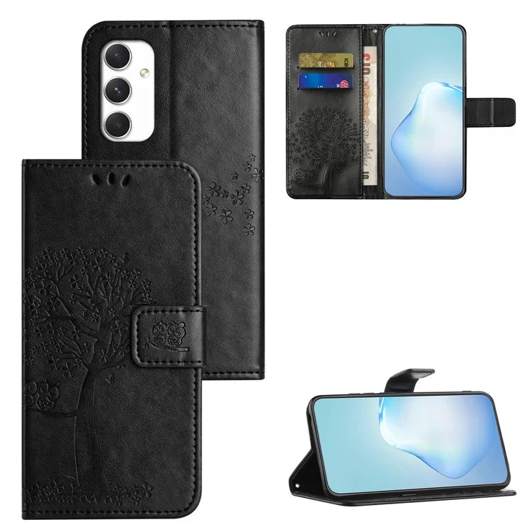 For Samsung Galaxy A16 5G Case PU Leather Owl Tree Imprinted Wallet Phone Cover