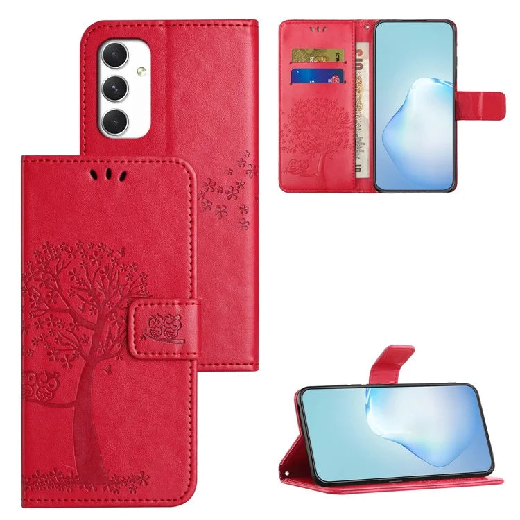 For Samsung Galaxy A16 5G Case PU Leather Owl Tree Imprinted Wallet Phone Cover