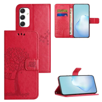For Samsung Galaxy A16 5G Case PU Leather Owl Tree Imprinted Wallet Phone Cover