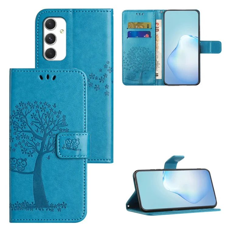 For Samsung Galaxy A16 5G Case PU Leather Owl Tree Imprinted Wallet Phone Cover