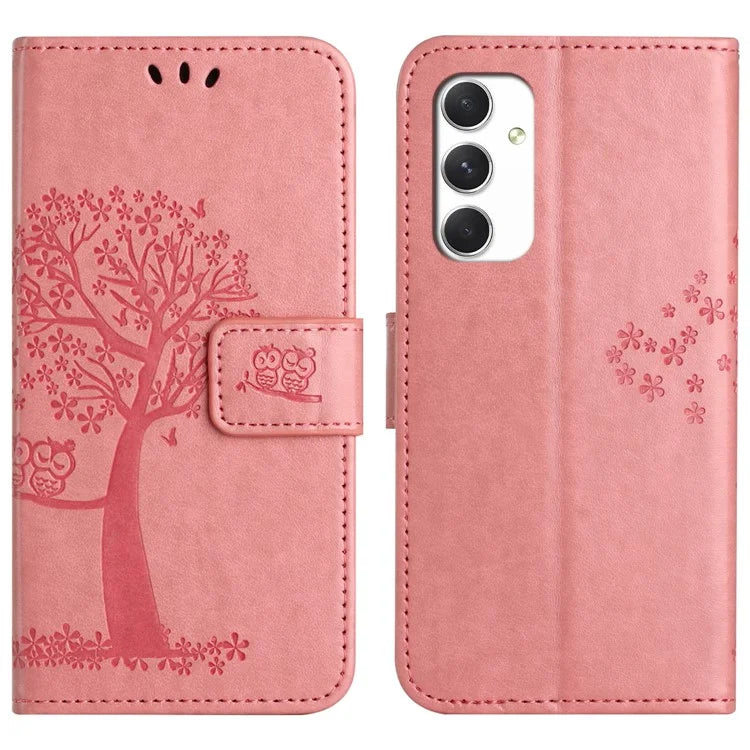 For Samsung Galaxy A16 5G Case PU Leather Owl Tree Imprinted Wallet Phone Cover