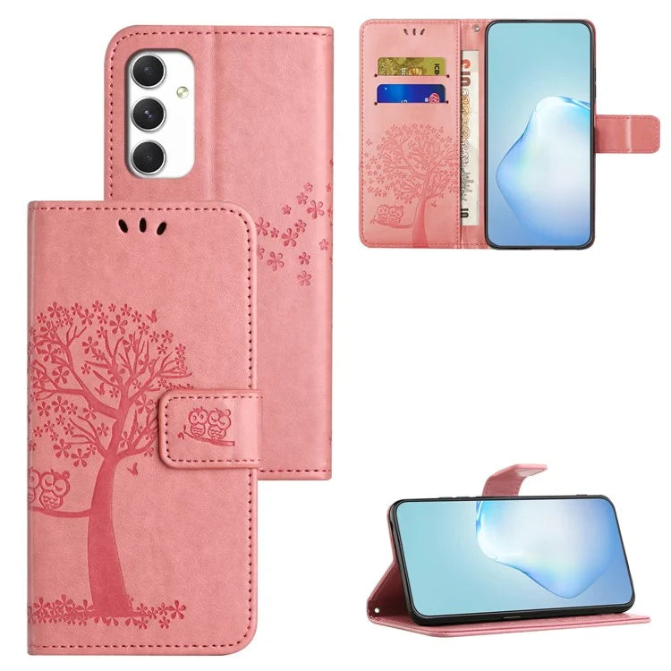 For Samsung Galaxy A16 5G Case PU Leather Owl Tree Imprinted Wallet Phone Cover