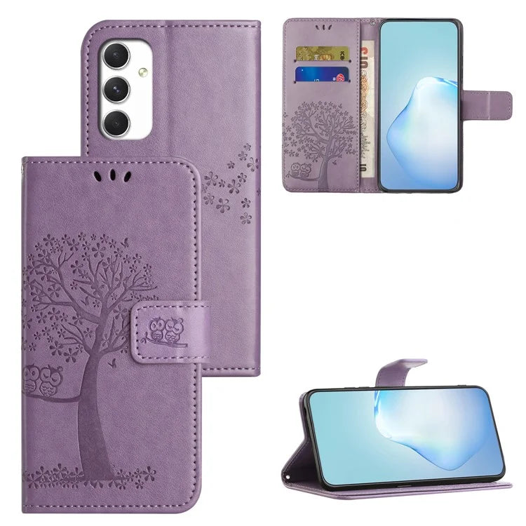 For Samsung Galaxy A16 5G Case PU Leather Owl Tree Imprinted Wallet Phone Cover