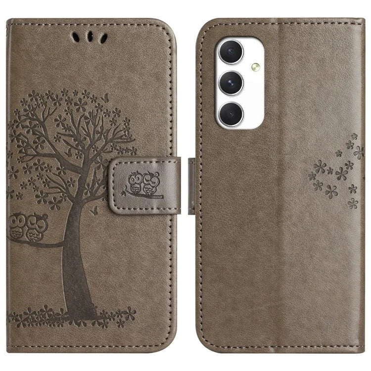 For Samsung Galaxy A16 5G Case PU Leather Owl Tree Imprinted Wallet Phone Cover