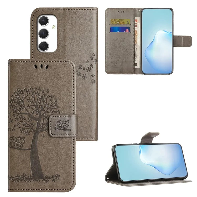 For Samsung Galaxy A16 5G Case PU Leather Owl Tree Imprinted Wallet Phone Cover
