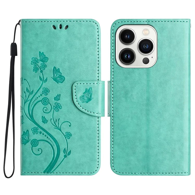 For iPhone 16 Pro Max Leather Case Butterflies Flower Pattern Wallet Stand Phone Cover