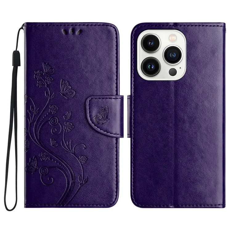 For iPhone 16 Pro Max Leather Case Butterflies Flower Pattern Wallet Stand Phone Cover