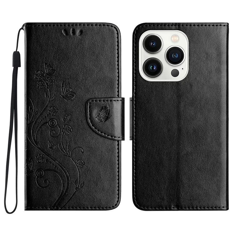 For iPhone 16 Pro Max Leather Case Butterflies Flower Pattern Wallet Stand Phone Cover