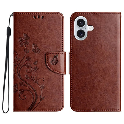 For iPhone 16 Plus Leather Case Butterflies Flower Pattern Wallet Stand Phone Cover