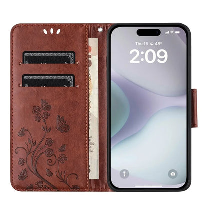 For iPhone 16 Plus Leather Case Butterflies Flower Pattern Wallet Stand Phone Cover