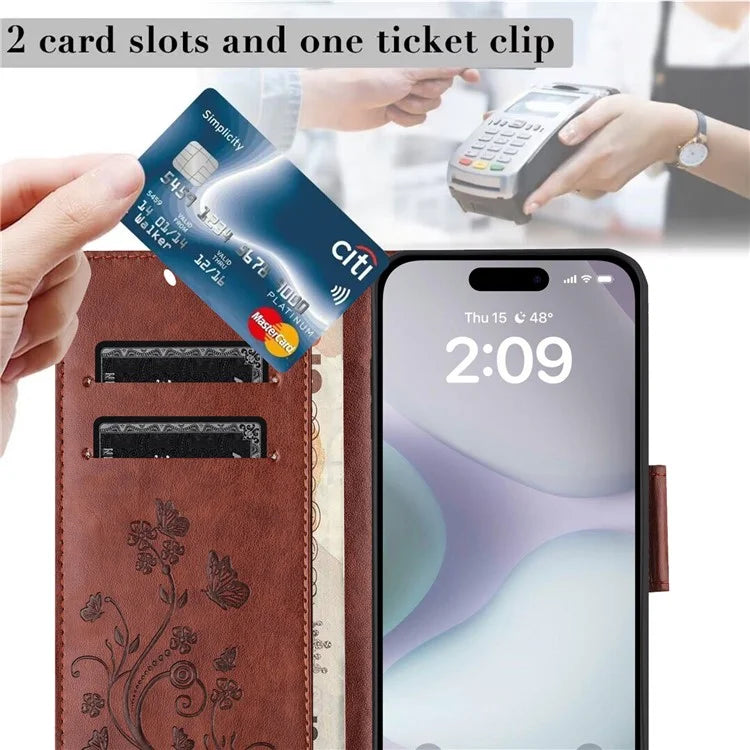 For iPhone 16 Plus Leather Case Butterflies Flower Pattern Wallet Stand Phone Cover
