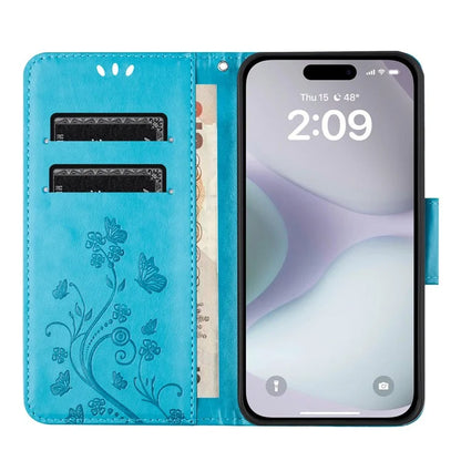 For iPhone 16 Plus Leather Case Butterflies Flower Pattern Wallet Stand Phone Cover