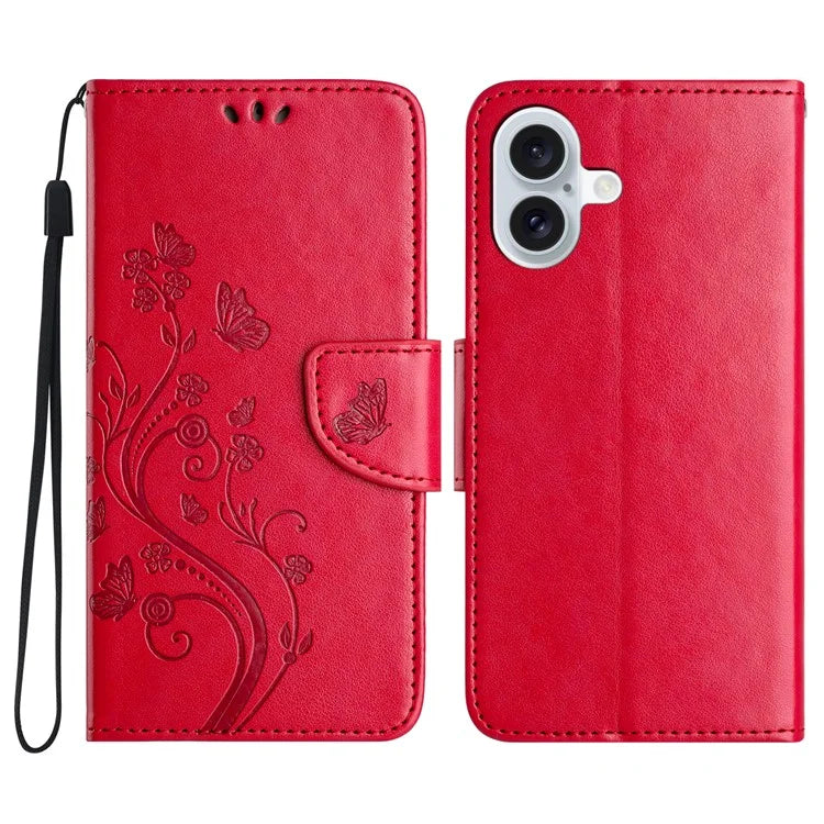 For iPhone 16 Plus Leather Case Butterflies Flower Pattern Wallet Stand Phone Cover