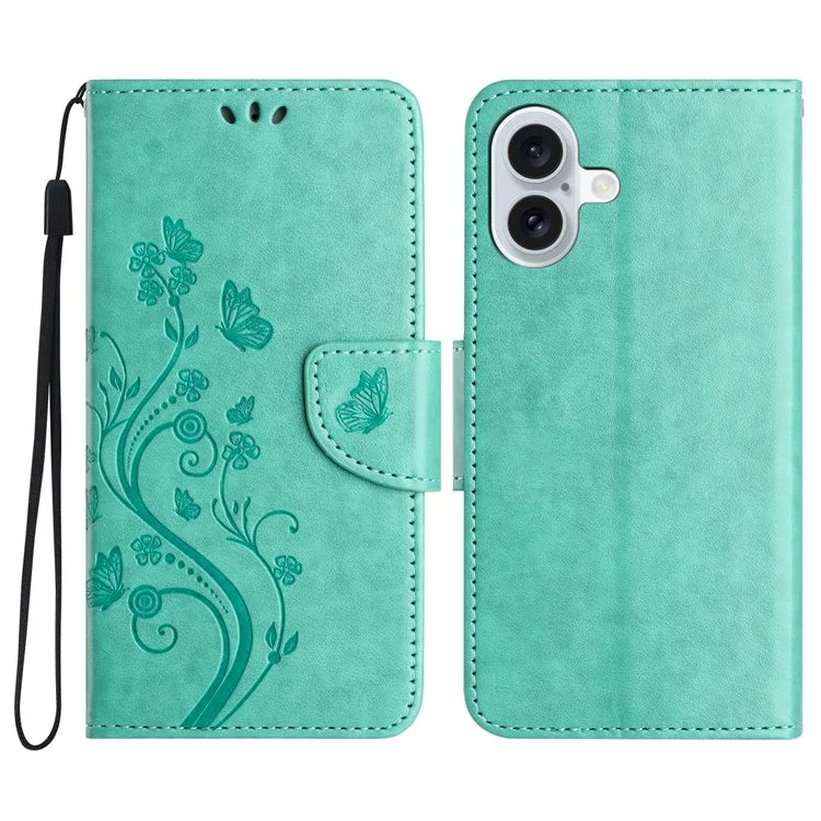 For iPhone 16 Plus Leather Case Butterflies Flower Pattern Wallet Stand Phone Cover