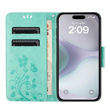 For iPhone 16 Plus Leather Case Butterflies Flower Pattern Wallet Stand Phone Cover