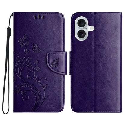 For iPhone 16 Plus Leather Case Butterflies Flower Pattern Wallet Stand Phone Cover