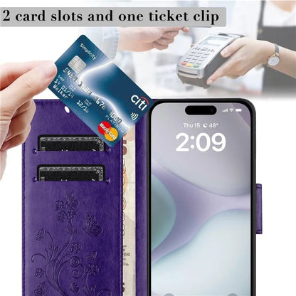 For iPhone 16 Plus Leather Case Butterflies Flower Pattern Wallet Stand Phone Cover