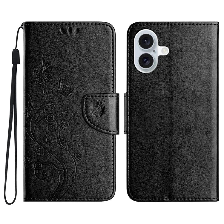 For iPhone 16 Plus Leather Case Butterflies Flower Pattern Wallet Stand Phone Cover