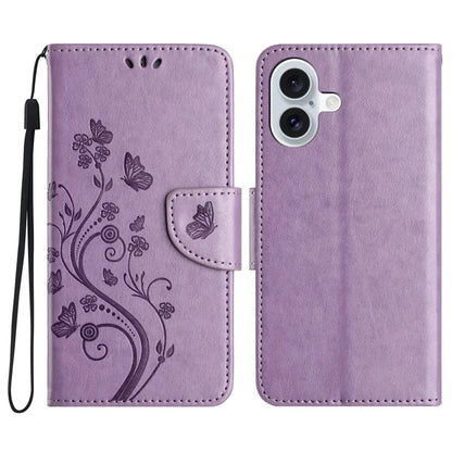 For iPhone 16 Plus Leather Case Butterflies Flower Pattern Wallet Stand Phone Cover