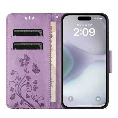 For iPhone 16 Plus Leather Case Butterflies Flower Pattern Wallet Stand Phone Cover