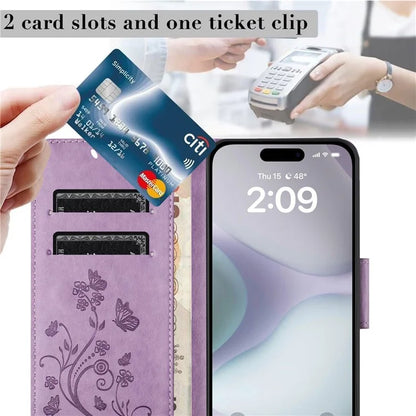 For iPhone 16 Plus Leather Case Butterflies Flower Pattern Wallet Stand Phone Cover