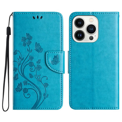 For iPhone 16 Pro Leather Case Butterflies Flower Pattern Wallet Stand Phone Cover